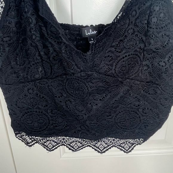Lulus Black Lace Smoked Back Crop Top - Picture 6 of 7